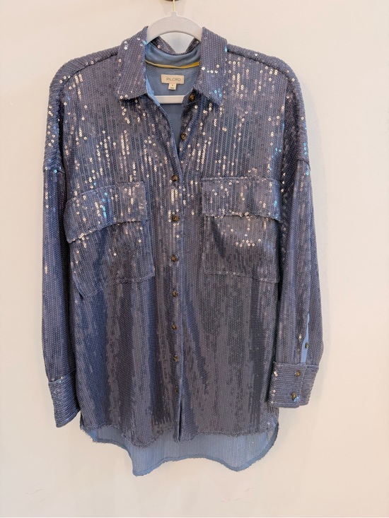 Pilcro Tops - Pilcro Blue Sequin Button-Down Shirt
